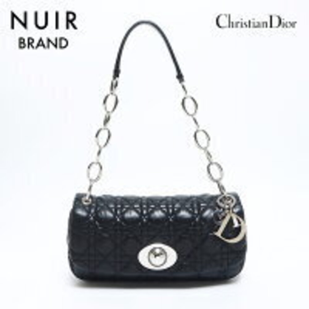 Christian Dior logo charm Cannage lambskin shoulder bag black